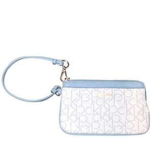 Calvin Klein Monogram White and Light Blue Wristlet